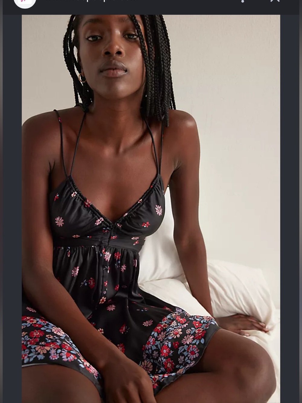 Free People Black Floral Satin Slip with Pink & Red Accents